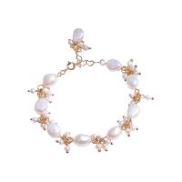 Bracelets de perles En alliage de zinc , avec perle d'eau douce cultivée, Placage de couleur d'or, pour femme, blanc, 5mm Environ 20 cm, Vendu par PC
