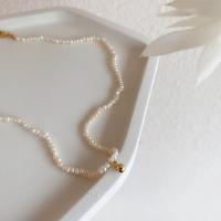 Natural Freshwater Pearl Necklace, Zinc Alloy, with Freshwater Pearl, gold color plated, for woman, white, 3mm Approx 48 cm 