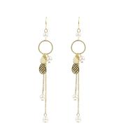 Fashion Fringe Earrings, Brass, with pearl, Pineapple, plated, for woman, golden, 85mm 