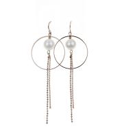 Fashion Fringe Earrings, Brass, with Pearl Shell, Round, plated, for woman, golden 