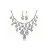 Rhinestone Zinc Alloy Jewelry Set, earring & necklace, plated, 2 pieces & for woman & with rhinestone, 53mm Approx 32-56 cm 