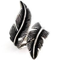 Titanium Steel Cuff Finger Ring, Feather & blacken 
