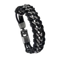 Cowhide Bracelets, with Wax Cord & Iron & Zinc Alloy, Unisex 