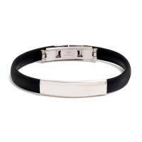Silicone Stainless Steel Bracelets, with Stainless Steel, Adjustable & Unisex, black 