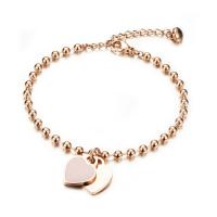 Stainless Steel Charm Bracelet, with 1.77inch extender chain, Heart, rose gold color plated, for woman .5 Inch 