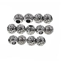 Stainless Steel Beads, Round, DIY & with flower pattern, silver color 