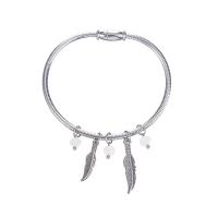 Stainless Steel Bangle, 304 Stainless Steel, Feather, epoxy gel, for woman, silver color 