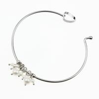 Stainless Steel Cuff Bangle, with pearl, for woman, silver color, 60mm 