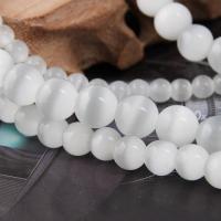 Katzenauge Perlen, rund, poliert, DIY, weiß, Länge:38 cm, verkauft von Strang