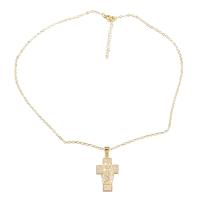 Rhinestone Brass Necklace, with 1.77 extender chain, Crucifix Cross, fashion jewelry & for woman & with rhinestone, golden .71 Inch 