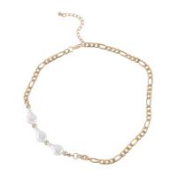 Plastic Pearl Necklace, Zinc Alloy, with ABS Plastic Pearl, with 2.40 extender chain, fashion jewelry & figaro chain & for woman, golden .69 Inch 