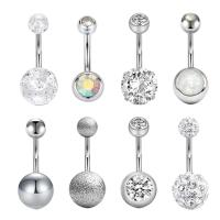 Stainless Steel Belly Ring, with Cubic Zirconia & Rhinestone & Acrylic, plated, 8 pieces & for woman, silver color 