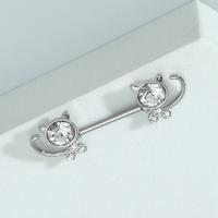 Stainless Steel Nipple Ring, Cat, plated, for woman & with rhinestone, silver color 