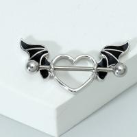 Stainless Steel Nipple Ring, Winged Heart, plated, for woman & enamel, silver color 