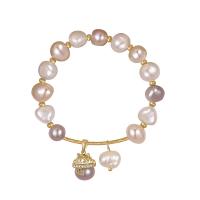 Zinc Alloy Pearl Bracelets, Freshwater Pearl, with Zinc Alloy, gold color plated, Length Adjustable & for woman Approx 17 cm 