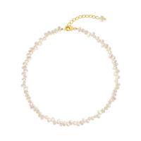 Natural Freshwater Pearl Necklace, Zinc Alloy, with Freshwater Pearl, gold color plated & for woman, gold, 3mm 