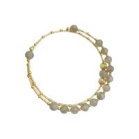 Латунь браслет-манжеты, с Лунный камень, плакирован золотом, Двойной слой & Женский, серый, 5mm, длина:Приблизительно 17 см, продается PC