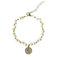Natural Freshwater Pearl Necklace, Zinc Alloy, with Freshwater Pearl, Coin, gold color plated & for woman, white 