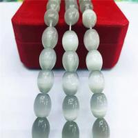 Katzenauge Perlen, Trommel, poliert, DIY, silbergrau, 10x14mm, Länge:38 cm, verkauft von Strang
