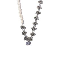 Freshwater Pearl Brass Necklace, with Freshwater Pearl, real gold plated, micro pave cubic zirconia & for woman 13mm cm 