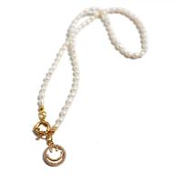 Freshwater Pearl Brass Necklace, with Freshwater Pearl, Smiling Face, real gold plated, micro pave cubic zirconia & for woman, mixed colors, 1mm cm 