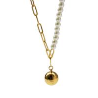 Plastic Pearl Necklace, Brass, with Plastic Pearl, 18K gold plated, for woman, mixed colors, 12mm cm 