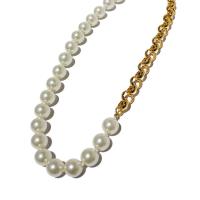 Glass Pearl Necklace, Brass, with Glass Pearl, 18K gold plated, for woman, mixed colors, 14mm cm 