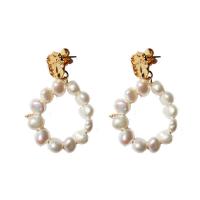 Freshwater Pearl Brass Earring, with Freshwater Pearl, 18K gold plated, for woman, mixed colors 