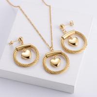 Fashion Stainless Steel Jewelry Sets, 316L Stainless Steel, Stud Earring & pendant, Heart, gold color plated, three pieces & for woman 