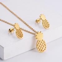 Fashion Stainless Steel Jewelry Sets, 316L Stainless Steel, Stud Earring & pendant, Pineapple, plated, three pieces & for woman & hollow 