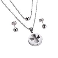Fashion Stainless Steel Jewelry Sets, 316L Stainless Steel, Stud Earring & pendant, Angel, plated, three pieces & for woman & hollow 