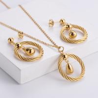 Fashion Stainless Steel Jewelry Sets, 316L Stainless Steel, pendant & earring, 18K gold plated, three pieces & for woman & hollow 