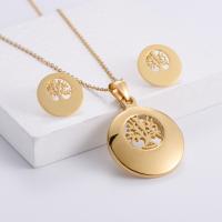 Fashion Stainless Steel Jewelry Sets, 316L Stainless Steel, Stud Earring & pendant, 18K gold plated, three pieces & tree of life design & for woman & hollow 