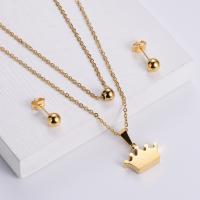 Fashion Stainless Steel Jewelry Sets, 316L Stainless Steel, Stud Earring & pendant, Crown, plated, three pieces & for woman 
