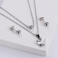 Fashion Stainless Steel Jewelry Sets, 316L Stainless Steel, Stud Earring & pendant, Butterfly, plated, three pieces & for woman 