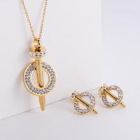 Rhinestone stainless steel Jewelry Set, 316L Stainless Steel, Stud Earring & pendant, 18K gold plated, three pieces & for woman & with rhinestone 