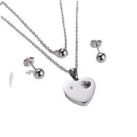 Rhinestone stainless steel Jewelry Set, 316L Stainless Steel, Stud Earring & pendant, Heart, plated, three pieces & for woman 