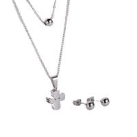 Fashion Stainless Steel Jewelry Sets, 316L Stainless Steel, Stud Earring & pendant, Angel, plated, three pieces & for woman 