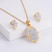 Rhinestone stainless steel Jewelry Set, 316L Stainless Steel, Stud Earring & pendant, Hand, 18K gold plated, three pieces & for woman & with rhinestone 