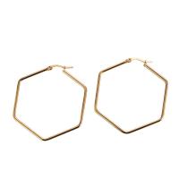 Stainless Steel Hoop Earring, 316L Stainless Steel, Hexagon, 18K gold plated, for woman 