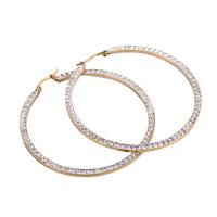 Stainless Steel Hoop Earring, 316L Stainless Steel, Donut, 18K gold plated & for woman & with rhinestone 