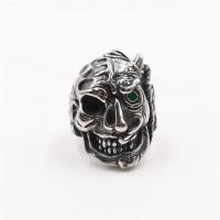 316L Stainless Steel Finger Ring, Skull, polished & blacken, original color 