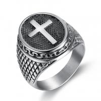 316L Stainless Steel Finger Ring, polished, with cross pattern & blacken, original color 