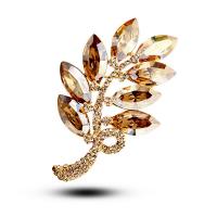 Crystal Brooch, Zinc Alloy, with Crystal, Leaf, plated, for woman & with rhinestone 