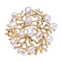 Freshwater Pearl Brooch, Zinc Alloy, with Freshwater Pearl, plated, for woman & with rhinestone 