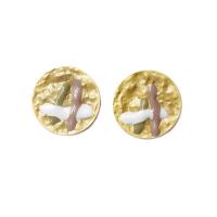 Enamel Zinc Alloy Stud Earring, Round, for woman & hammered, golden, 30mm 