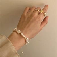 Zinc Alloy Pearl Bracelets, Freshwater Pearl, with Zinc Alloy, for woman, golden Inch 
