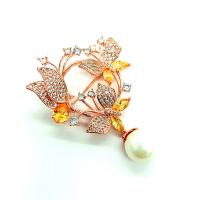 Cubic Zirconia Brooch, Zinc Alloy, with Plastic Pearl, real gold plated, fashion jewelry & micro pave cubic zirconia & for woman 