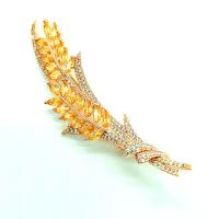 Cubic Zirconia Brooch, Zinc Alloy, Wheat, real gold plated, fashion jewelry & for woman & with cubic zirconia 