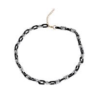 Resin Zinc Alloy Necklace, with Resin & Copper Coated Plastic, with 1.96 extender chain, fashion jewelry & for woman, black .08 Inch 